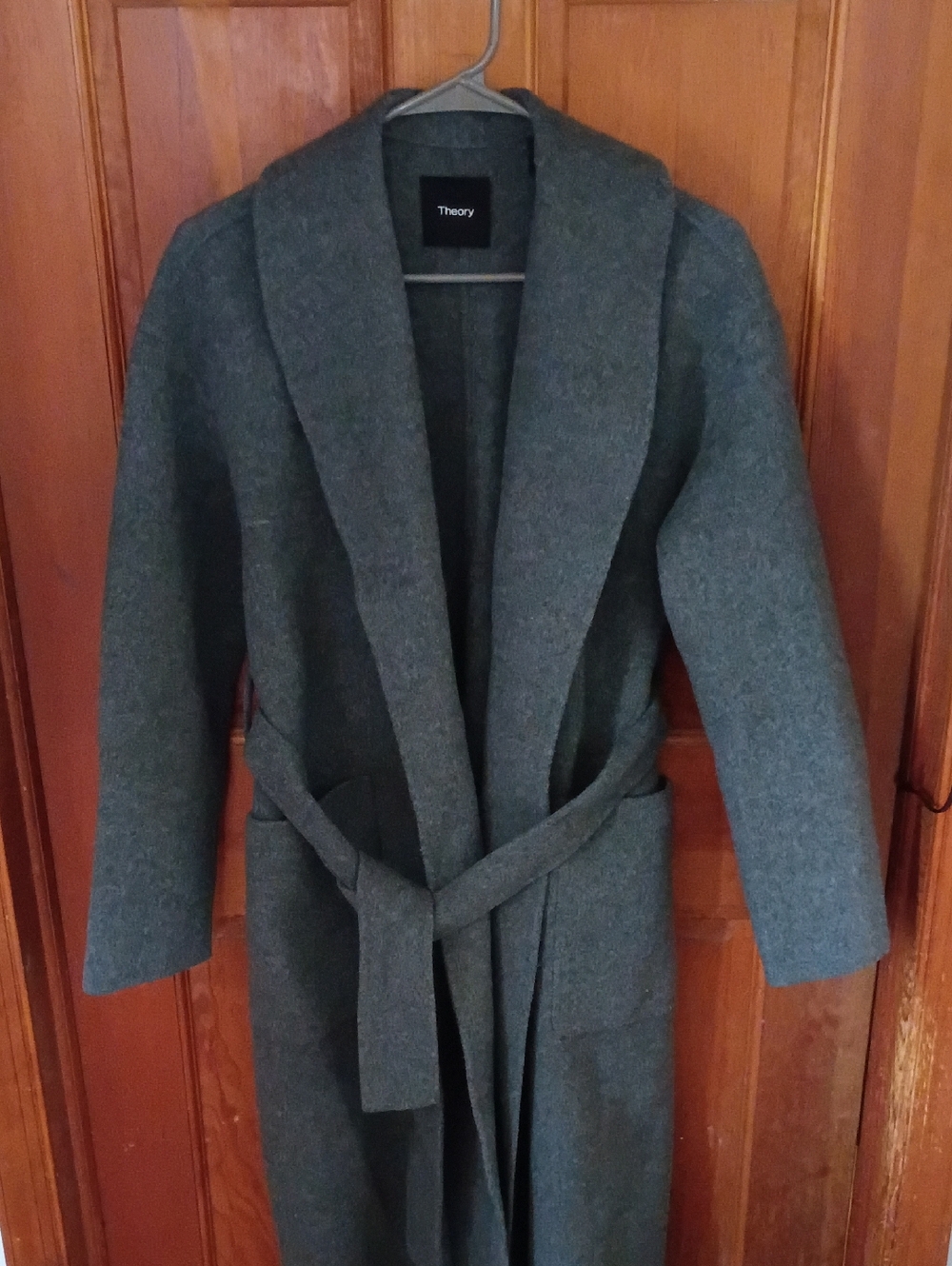 Theory Charcoal Gray Wool/cashmere Wrap Coat with Belt
